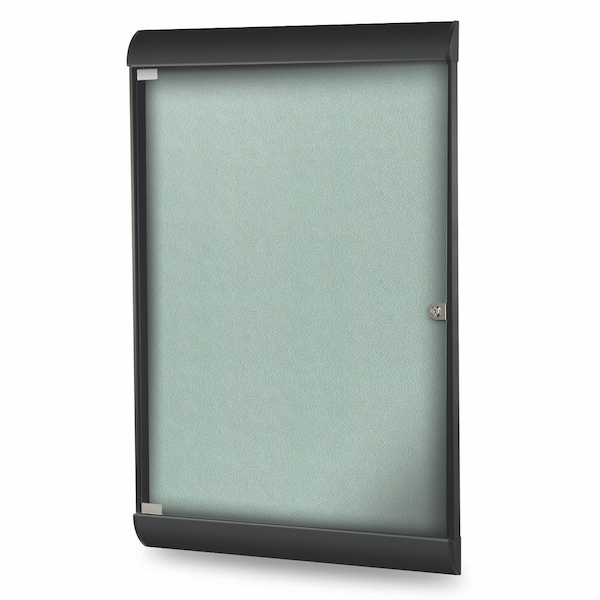 Enclosed Bulletin Board, 1 Door, Vinyl, Black Frame, 4 ft H x 2 ft W, Stone